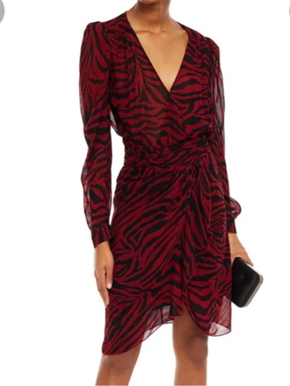 NWT ba&sh Saphir wrap-effect tiger-print georgette cocktail dress